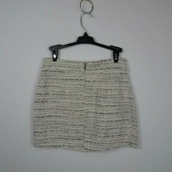 ZARA Basic Women's Tweed Mini Skirt Frayed With Stripe Detail Ecru Textured S - Picture 5 of 12